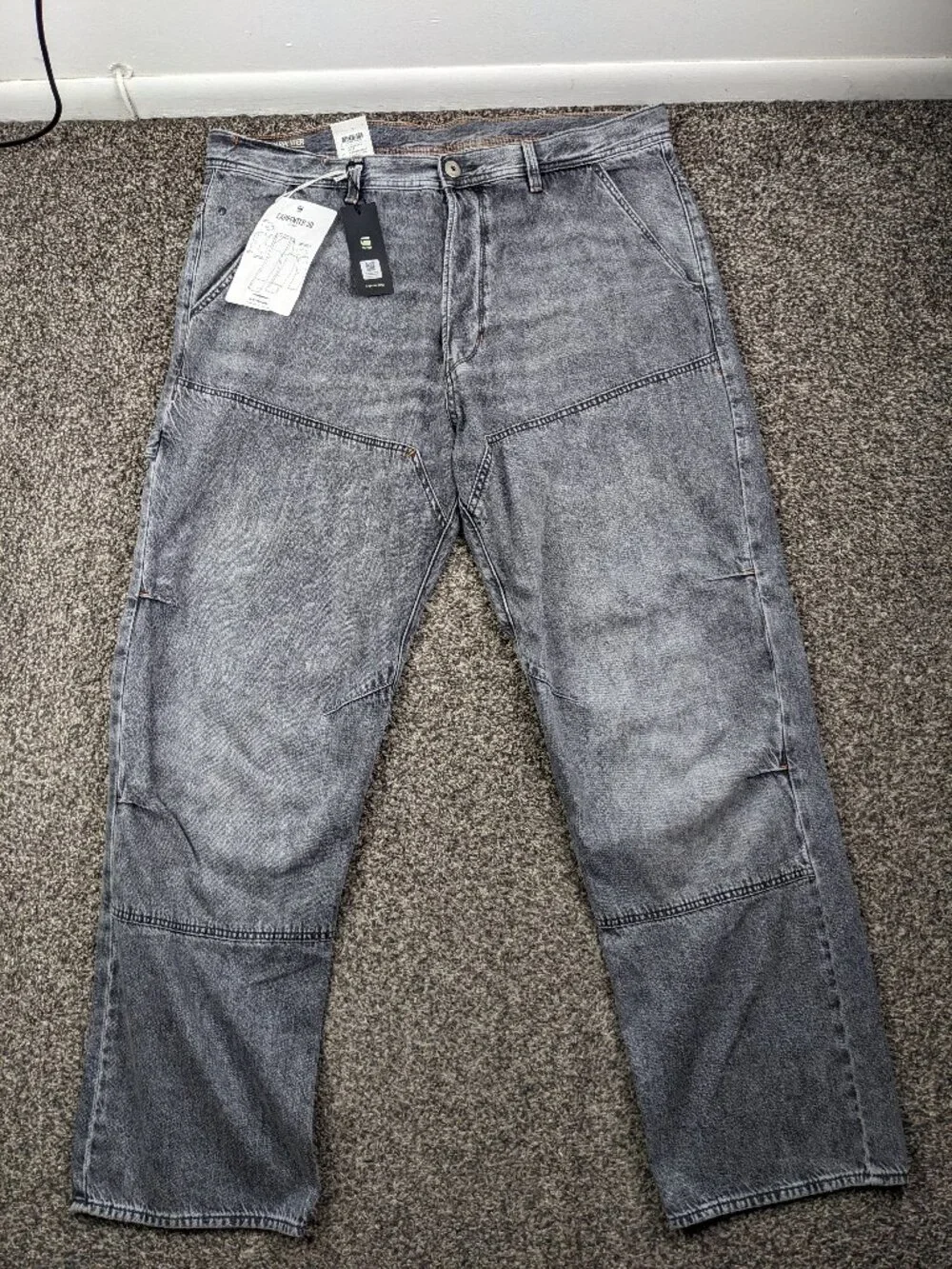 NWT G Star Jeans 3D Carpenter Double Knee Mens 38x33 Loose Fit Faded Gray $200